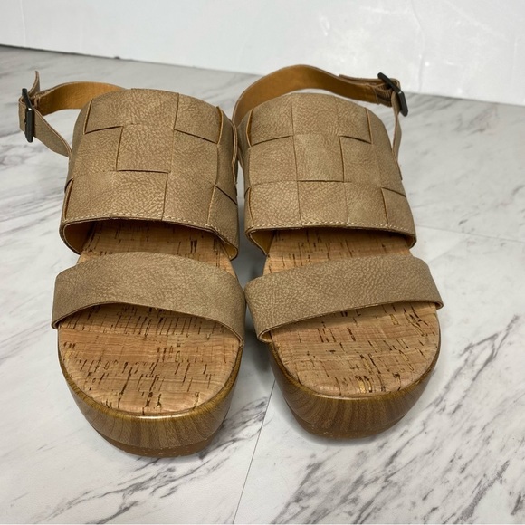 New! Korks Kork Ease Fraya Tan Faux Leather Platform Wedge Sandal 9M - Picture 9 of 15